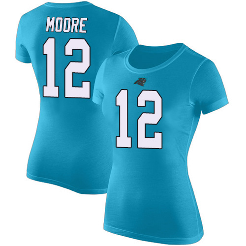 Carolina Panthers Blue Women DJ Moore Rush Pride Name and Number NFL Football #12 T Shirt